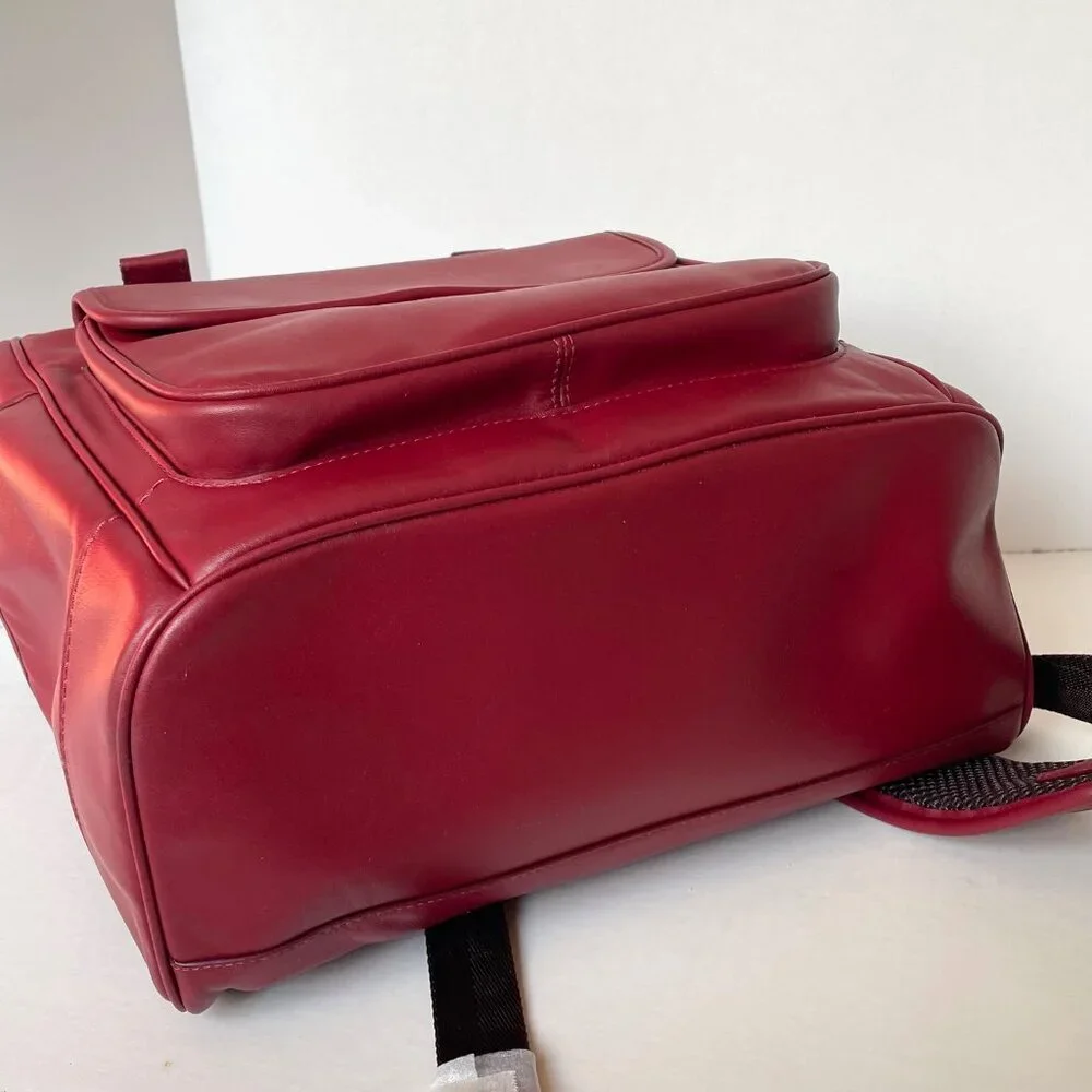 Coach League Flap Backpack Dark Ruby Leather Laptop Bag Mens